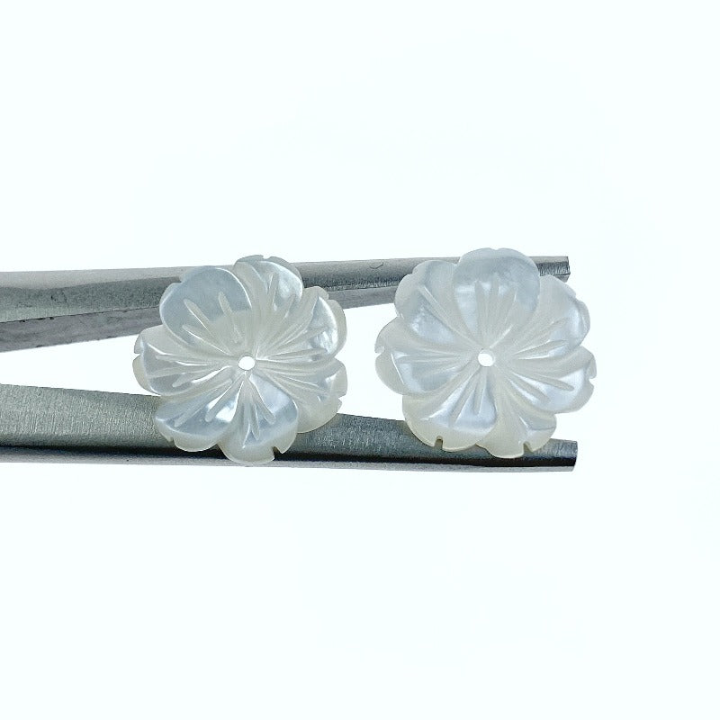 Buy Flower Beads White Mother Of Pearl Hand Carved BestBeadSupply.com