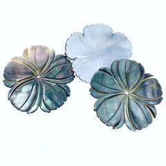 2pc Hibiscus Flower Beads Black Mother of Pearl 5-petal Flower Beads