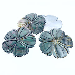 2pc Hibiscus Flower Beads Black Mother of Pearl 5-petal Flower Beads