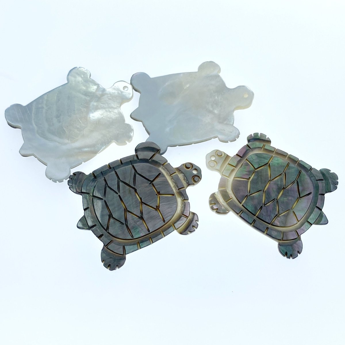 4pc 32mm x 41mm Hand Carved Black Mother of Pearl Sea Turtle Pendants