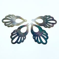 2pc 20mm x 35mm Natural Black Mother of Pearl Filigree Drop Shape Pendants BM-0057