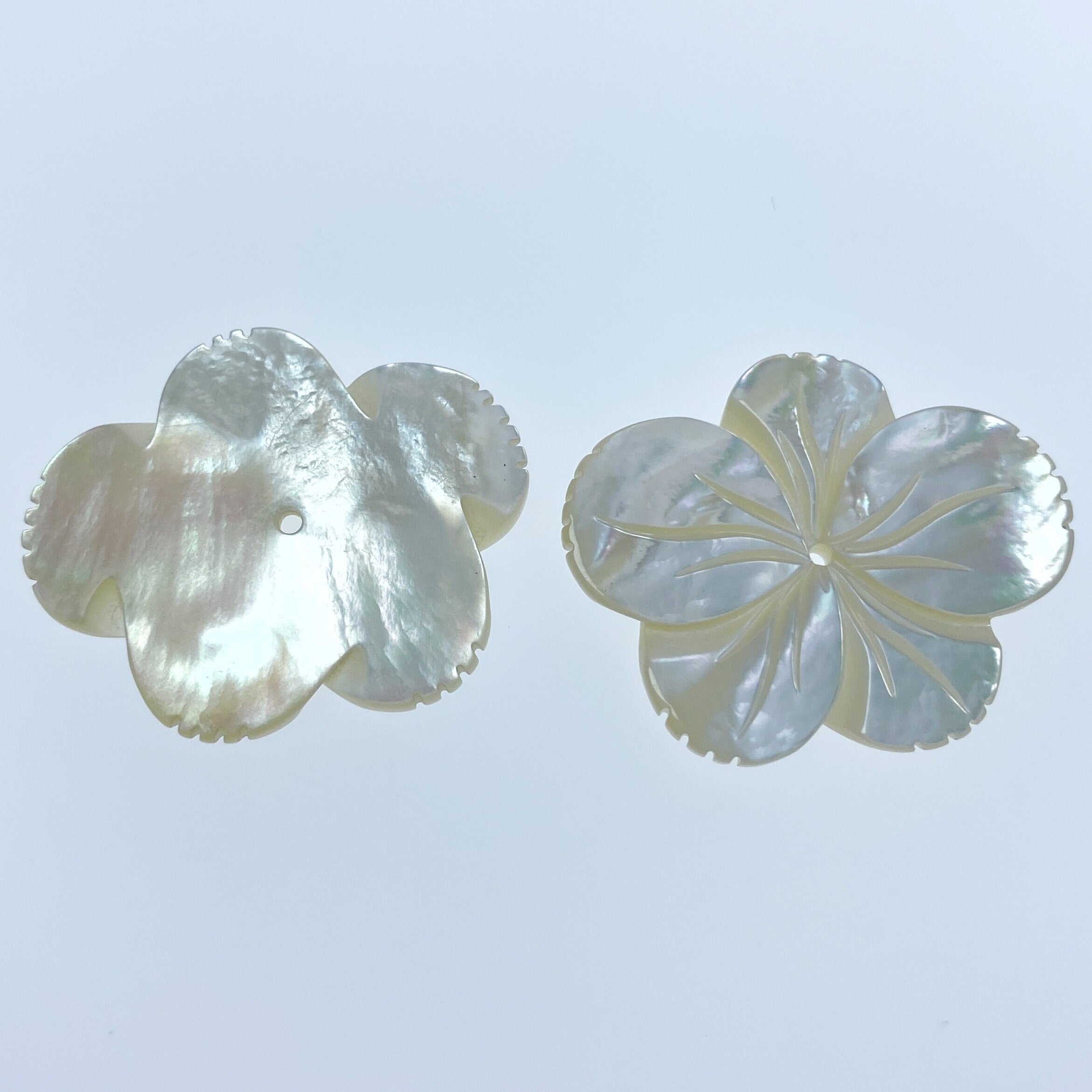 2pc 30mm x 35mm Hand Carved White Mother of Pearl 5-petal Flower Beads WM-0178