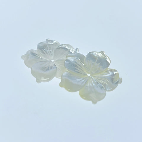 6pc 20mm Hand Carved White Mother of Pearl Bauhinia Flower Beads WM-0127