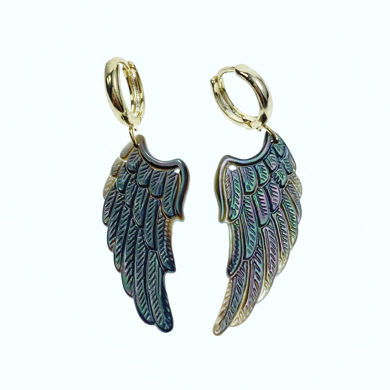 Angel Wings Black Mother Of Pearl Connector Pendants BM-0070