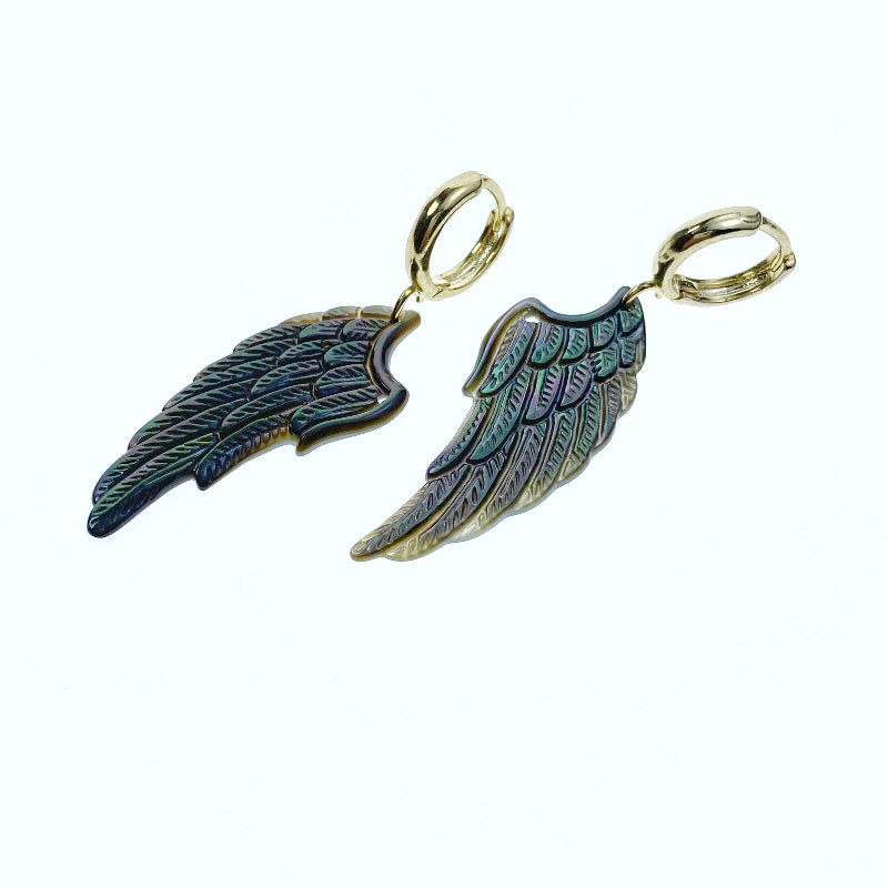 Angel Wings Black Mother Of Pearl Connector Pendants BM-0070