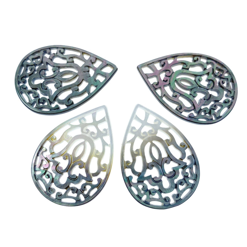 Filigree Drop Beads Black Mother Of Pearl BM-0001