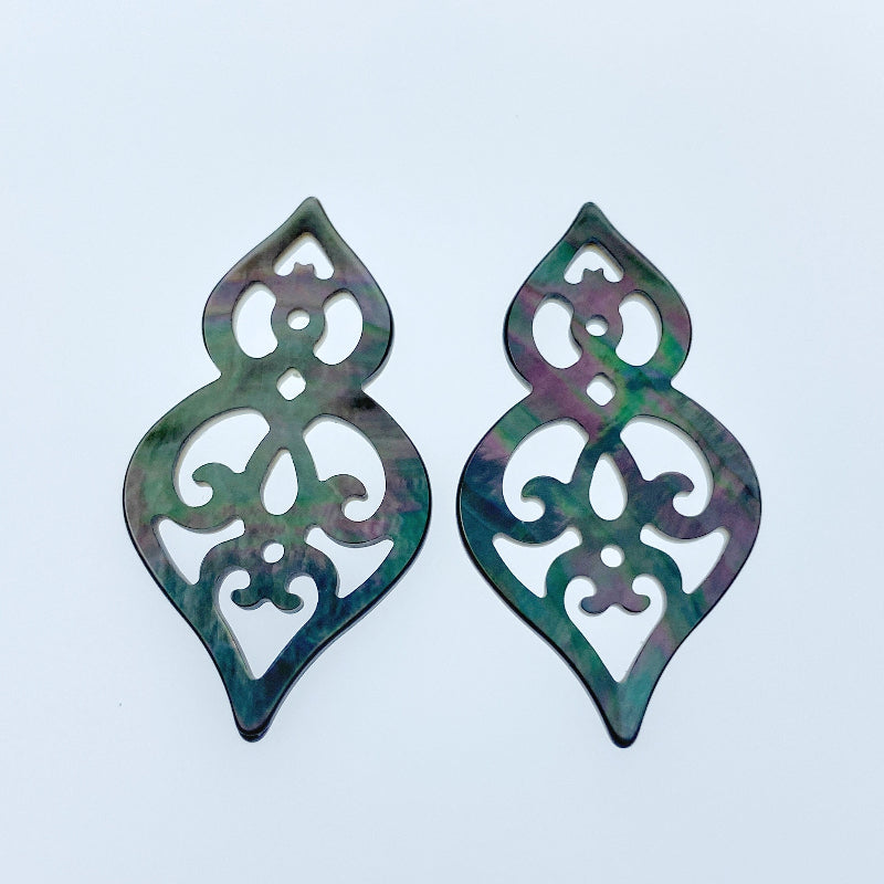 Filigree Drop Beads Black Mother Of Pearl BM-0040