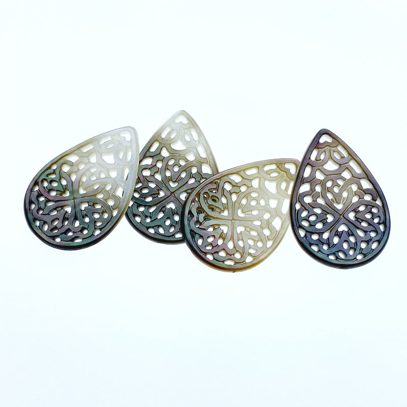 Filigree Drop Beads Black Mother Of Pearl BM-0055