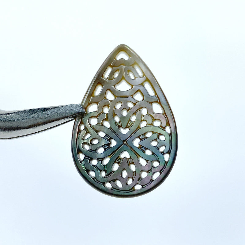 Filigree Drop Beads Black Mother Of Pearl BM-0055