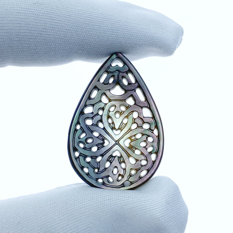 Filigree Drop Beads Black Mother Of Pearl BM-0055
