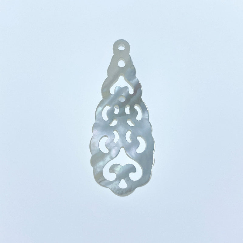  Filigree Drop Mother Of Pearl Earring Making Dangle 35mm Jewelry Making Necklace Pendant Hand Carved Minimalist Natural Organic WM-0040