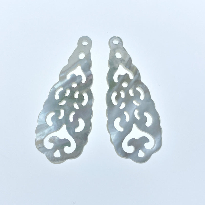  Filigree Drop Mother Of Pearl Earring Making Dangle 35mm Jewelry Making Necklace Pendant Hand Carved Minimalist Natural Organic WM-0040