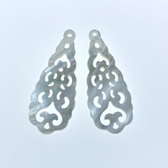  Filigree Drop Mother Of Pearl Earring Making Dangle 35mm Jewelry Making Necklace Pendant Hand Carved Minimalist Natural Organic WM-0040