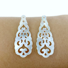  Filigree Drop Mother Of Pearl Earring Making Dangle 35mm Jewelry Making Necklace Pendant Hand Carved Minimalist Natural Organic WM-0040