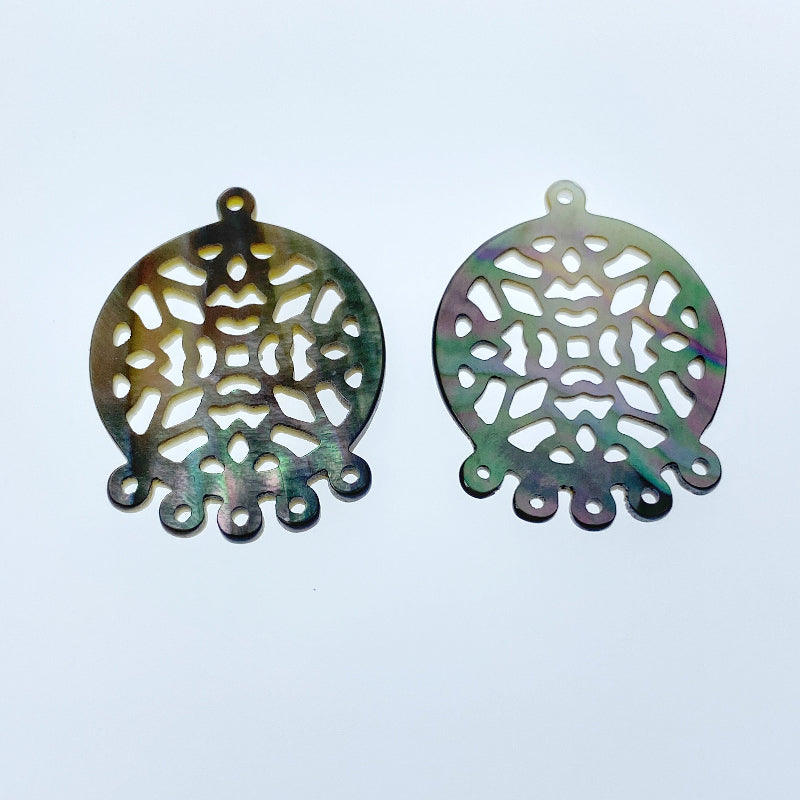 Filigree Round Pendants Black Mother of Pearl BM-0116