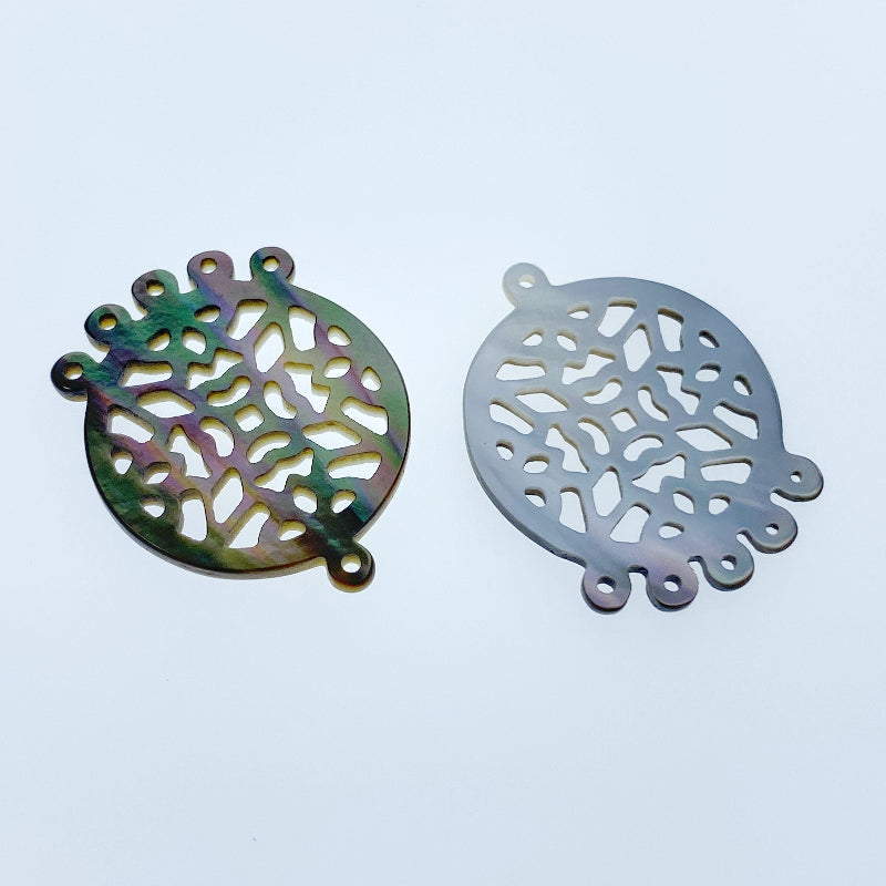 Filigree Round Pendants Black Mother of Pearl BM-0116