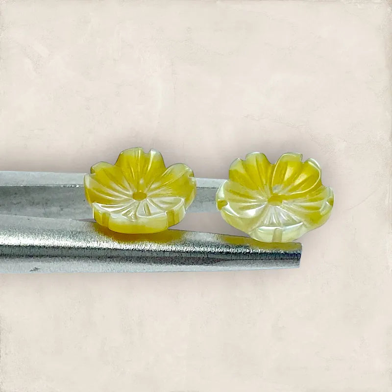 Tropical Flower Beads Yellow Mother of Pearl 10mm Hawaiian Design NaturalPearlStore.com