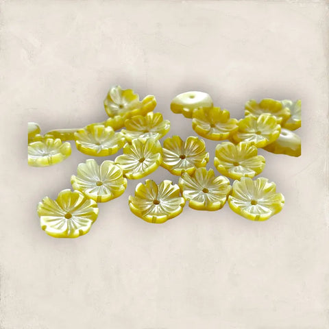 Tropical Flower Beads Yellow Mother of Pearl 10mm Hawaiian Design NaturalPearlStore.com