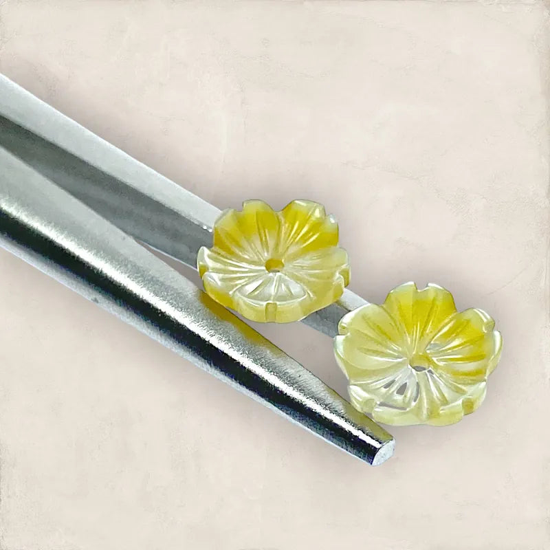 Tropical Flower Beads Yellow Mother of Pearl 10mm Hawaiian Design NaturalPearlStore.com