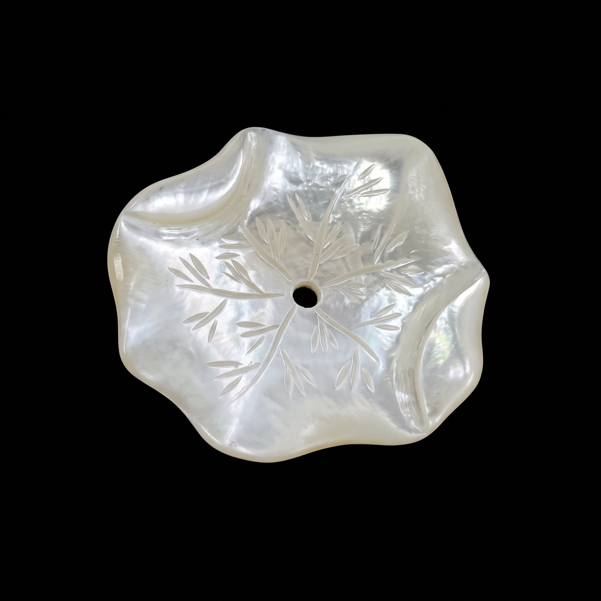 2pc Lotus Leaf Beads White Mother Of Pearl 30mm Hand Carved WM-0003