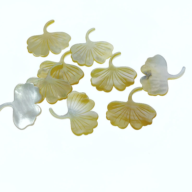 Ginko Leaf Beads Yellow Mother of Pearl YM-0007