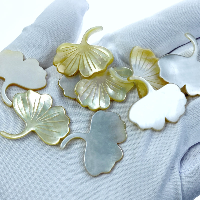 Ginko Leaf Beads Yellow Mother of Pearl YM-0007
