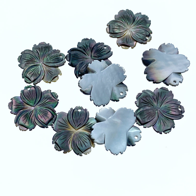 Hibiscus Flower Beads Black Mother Of Pearl BM-0014