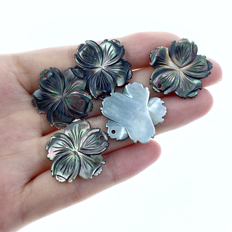 Hibiscus Flower Beads Black Mother Of Pearl BM-0014
