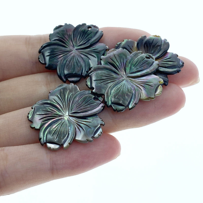 Hibiscus Flower Beads Black Mother Of Pearl BM-0014