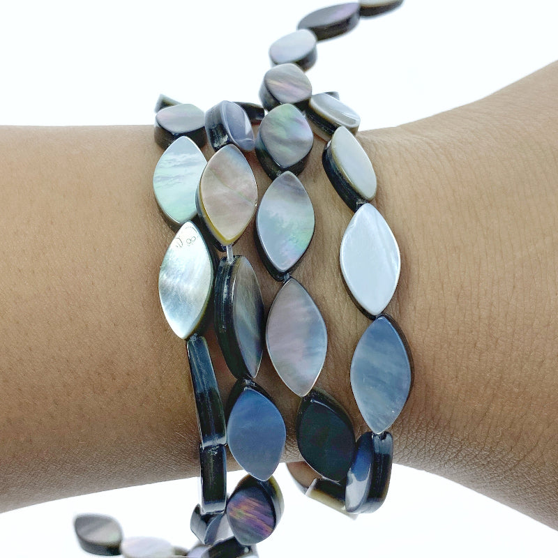 Marquise Beads Full Strand Black Mother of Pearl Flat Beads