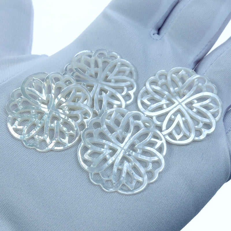Rosette Flower Beads White Mother Of Pearl Round Filigree WM-0074