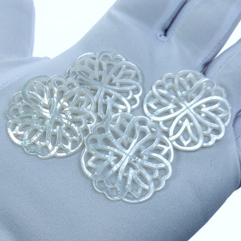 Rosette Flower Beads White Mother Of Pearl Round Filigree WM-0074