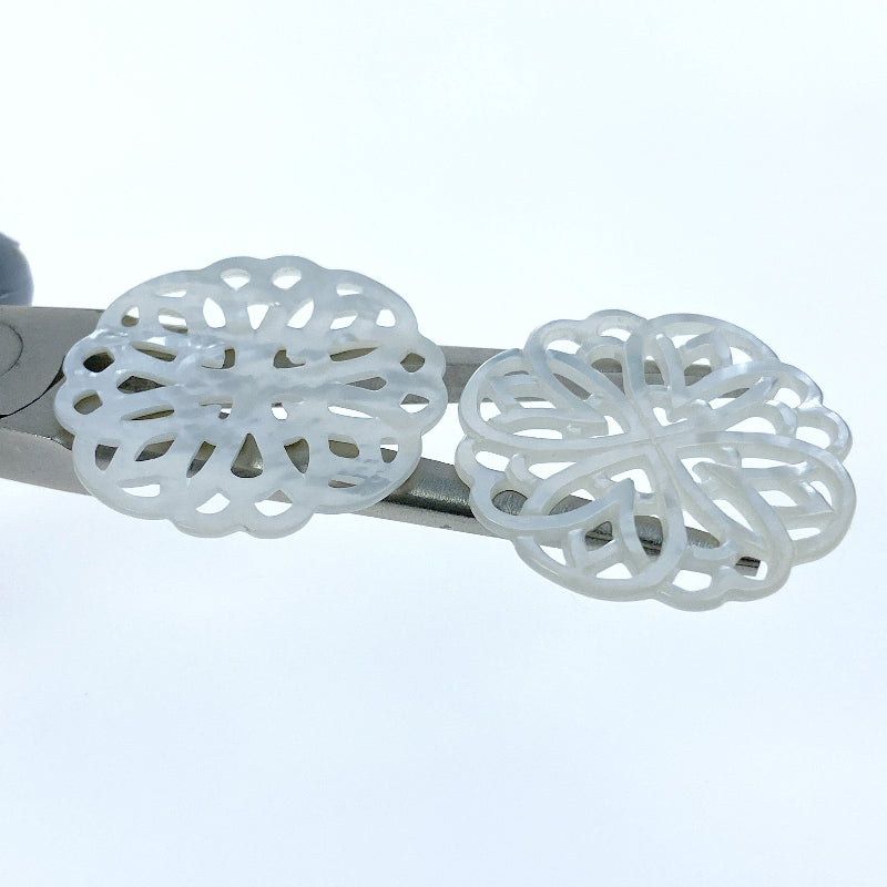 Rosette Flower Beads White Mother Of Pearl Round Filigree WM-0074