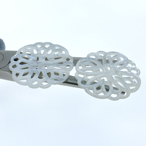 Rosette Flower Beads White Mother Of Pearl Round Filigree WM-0074
