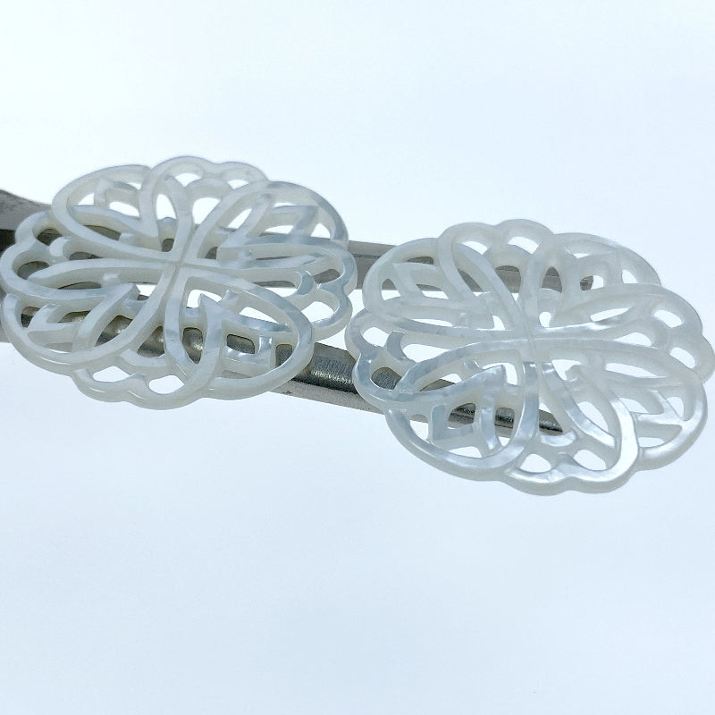 Rosette Flower Beads White Mother Of Pearl Round Filigree WM-0074