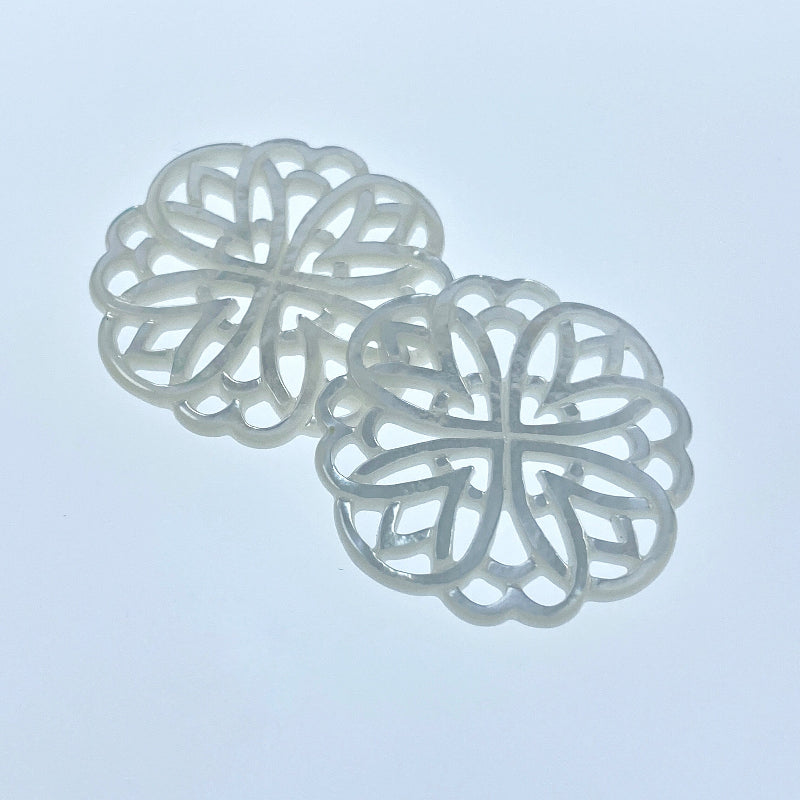 Rosette Flower Beads White Mother Of Pearl Round Filigree WM-0074