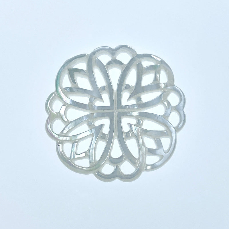 Rosette Flower Beads White Mother Of Pearl Round Filigree WM-0074
