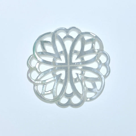 Rosette Flower Beads White Mother Of Pearl Round Filigree WM-0074