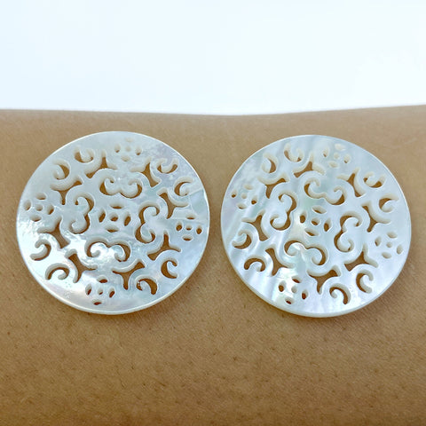 Round Filigree Beads White Mother Of Pearl WM-0111