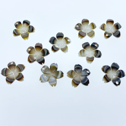 10pc Sakura Flower Black Mother Of Pearl Beads 10mm Hand Carved Japanese Flower Charms Pendants BM-0047