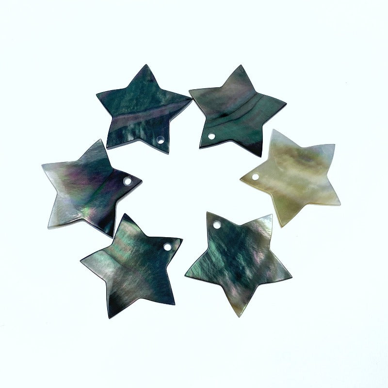 10pc 20mm Natural Black Mother of Pearl Flat Star Pendants BM-0011