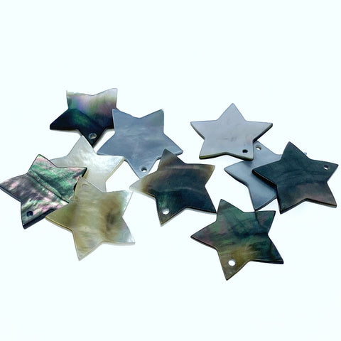 10pc 20mm Natural Black Mother of Pearl Flat Star Pendants BM-0011