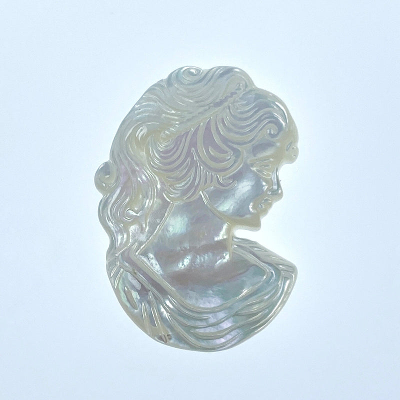 Victorian Bust Beads White Mother of Pearl Hand Carved Cabochon WM-0030