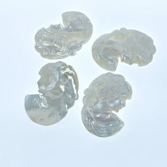 Victorian Bust Beads White Mother of Pearl Hand Carved Cabochon WM-0030
