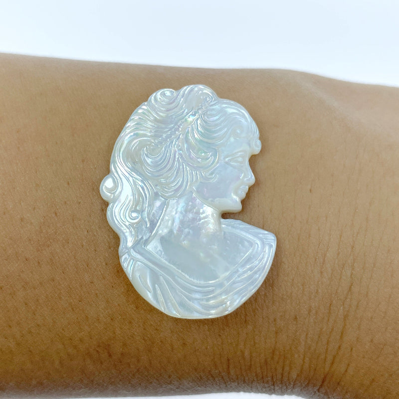 Victorian Bust Beads White Mother of Pearl Hand Carved Cabochon WM-0030