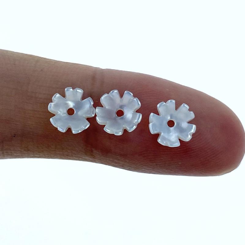 10pc Flower Bowl Beads White Mother Of Pearl 6mm Hand Carved WM-0026