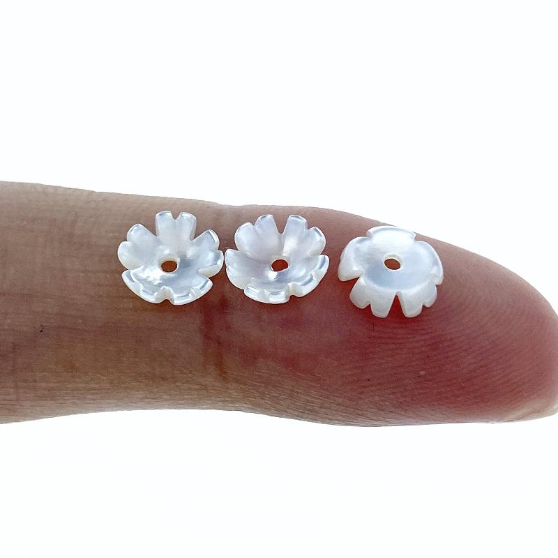 10pc Flower Bowl Beads White Mother Of Pearl 6mm Hand Carved WM-0026