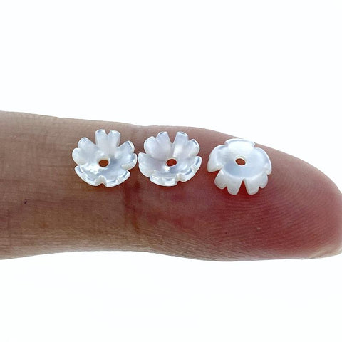 10pc Flower Bowl Beads White Mother Of Pearl 6mm Hand Carved WM-0026