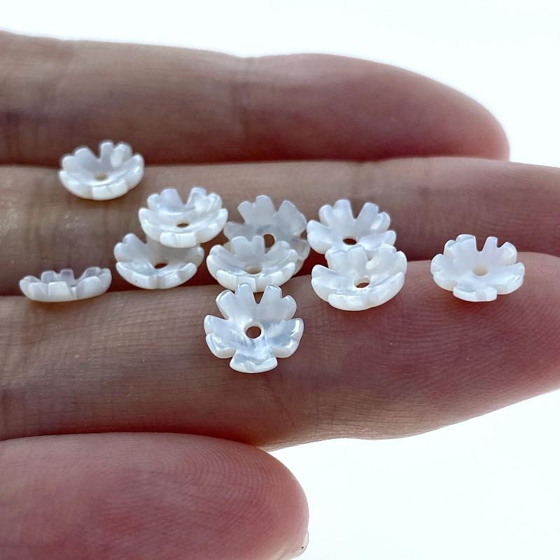 10pc Flower Bowl Beads White Mother Of Pearl 6mm Hand Carved WM-0026