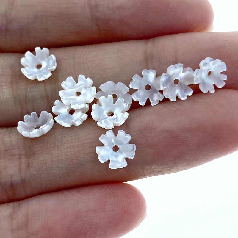 10pc Flower Bowl Beads White Mother Of Pearl 6mm Hand Carved WM-0026